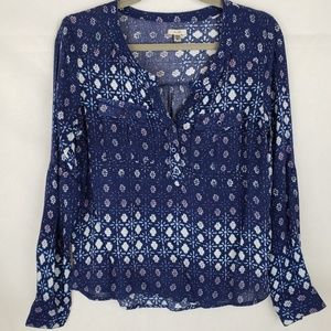 ECOTE Urban Outfitters Blue Floral Print Blouse